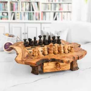Jeu d'échecs rustique carré avec tiroir
