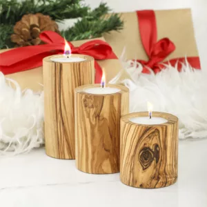 Porte-bougie en bois cylindrique