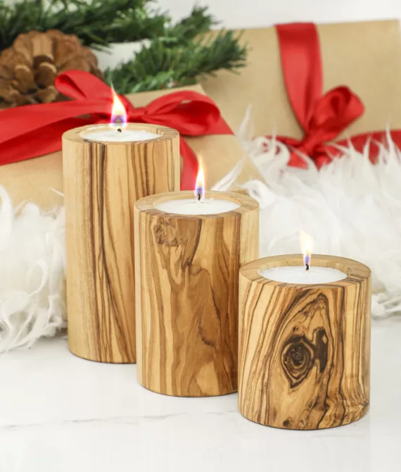 Porte-bougie en bois cylindrique