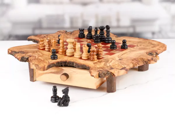 Jeu d'échecs rustique carré avec tiroir – Image 8