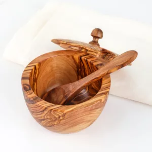 Boîte à épices en bois d'olivier avec cuillère