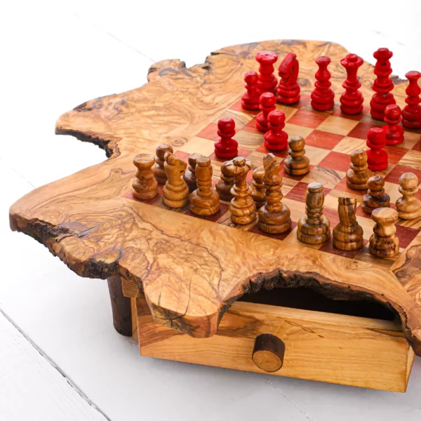 Jeu d'échecs rustique carré avec tiroir – Image 9