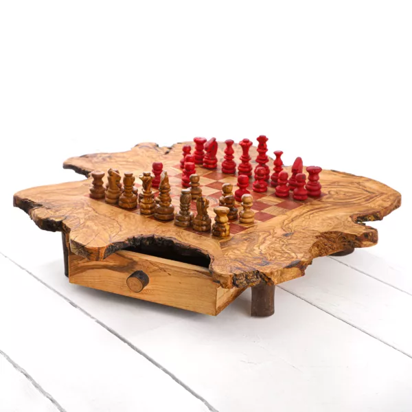 Jeu d'échecs rustique carré avec tiroir – Image 10