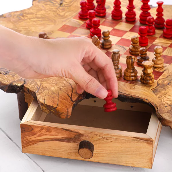 Jeu d'échecs rustique carré avec tiroir – Image 11