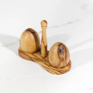Ensemble salière et poivrière avec support en bois