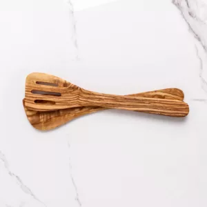 Set de 2 spatules à fentes en bois d'olivier