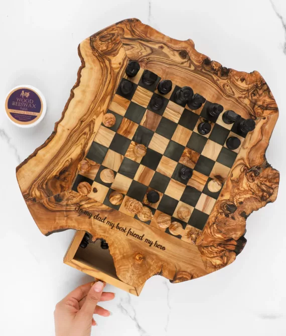 Jeu d’échecs rustique carré avec tiroir