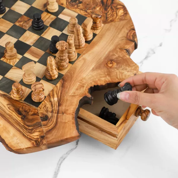 Jeu d'échecs rustique carré avec tiroir – Image 4