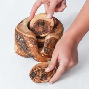 Ensemble de 6 dessous de verre ronds avec support rustique